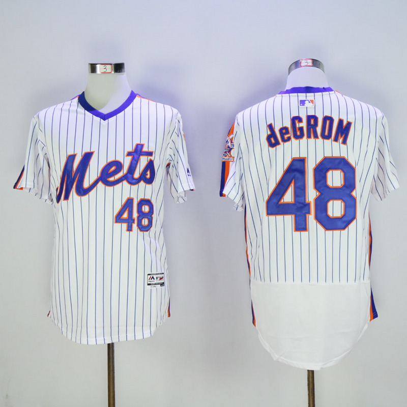 Men New York Mets 48 Degrom White Throwback Elite MLB Jerseys